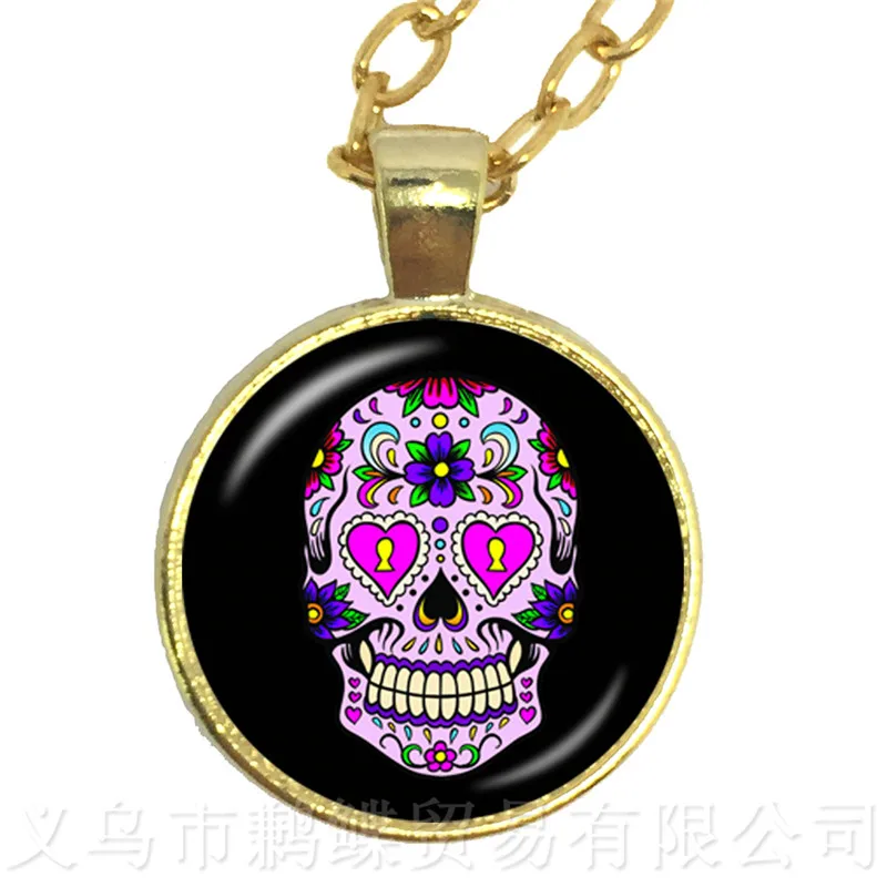 Mexico Candycolor Skeleton Necklace Glass Dome Time Gem Hot Sale Sweater chain Personalized Jewelry Day of the Dead Gifts | Украшения и