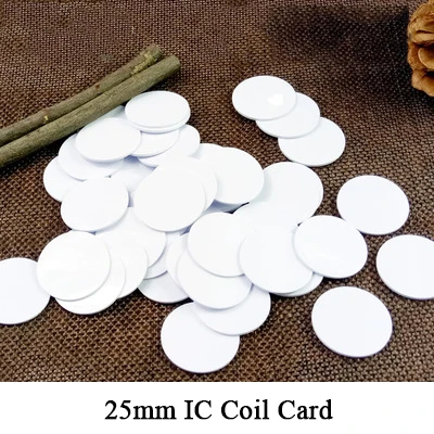 

50pcs per lot rfid s50 coil tag 13.56mhz hf 25mm diamter 3M glue optional mifare f08 chip ic coil card token