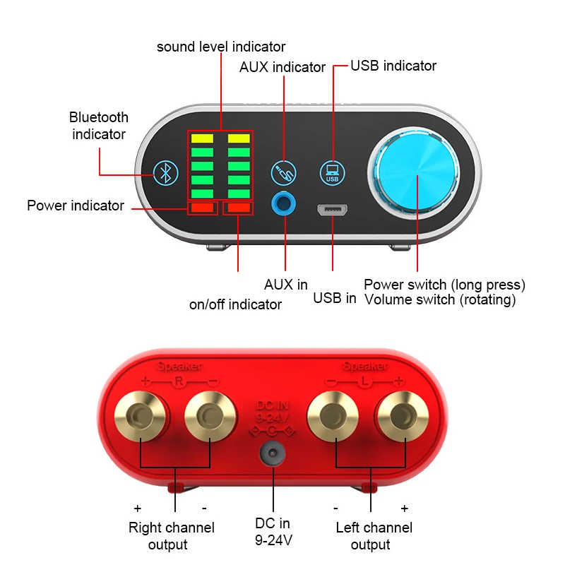 Bluetooth 5 0 HiFi TPA3116 усилитель мощности Цифровой 50 Вт * 2 стерео с аудио индикатором