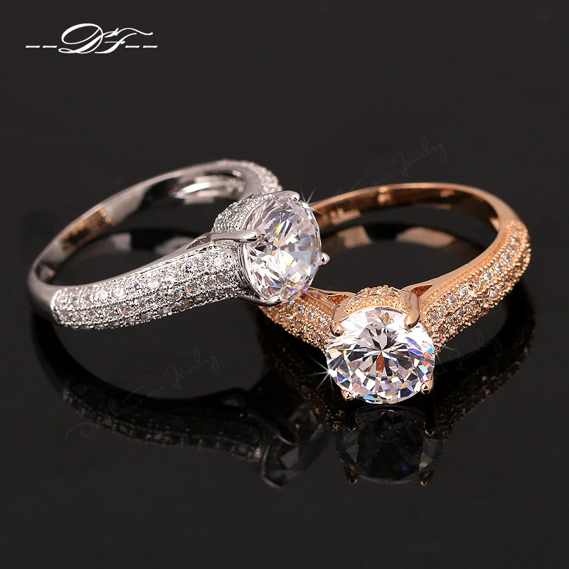 

Cubic Zirconia Micro Pave Wedding Rings Rose Gold/Silver Color Engagement Jewelry For Men and Women Lover's Ring DFR207