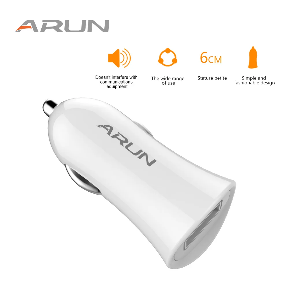 ARUN White output USB DC5V1A Mobile Phone Travel Adapter Car Charger for Xiaomi Huawei LG Phones