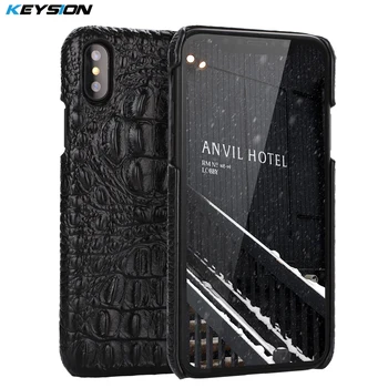 

KEYSION Phone Case for iPhone X Luxury Genuine Leather Crocodile Pattern Back Cover for iPhone 10 Anti-knock Case for iPhoneX