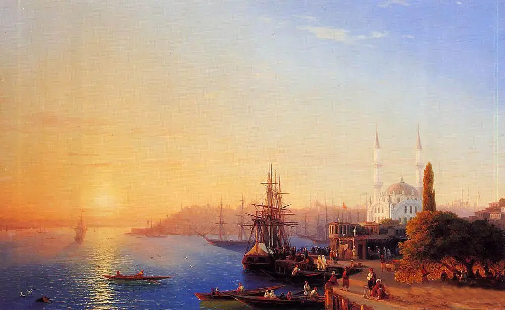 

Landscape Decorative Art Oil Painting Ivan Constantinovich Aivazovsky Panorama of Constantinopole Seascape Harbor Painting