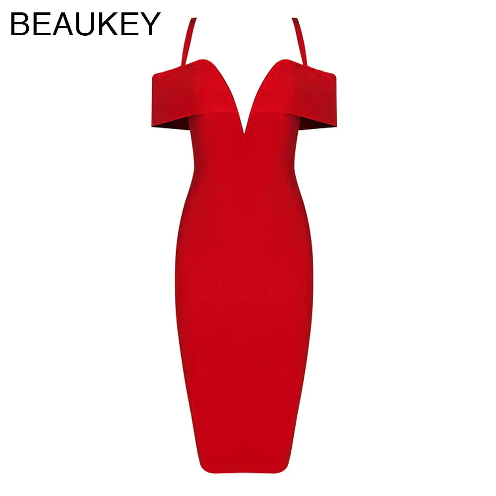 

Red Bandage Dress V Neck Spaghetti Strap Off Shoulder High Quality Rayon Bodycon Bandage Dress