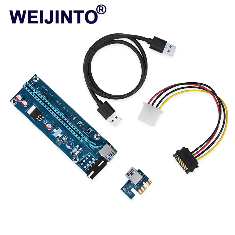 

weijinto lowest price PCI Express Riser Card PCI-E 1x to 16x Extender USB 3.0 data Cable&SATA to 4Pin IDE Molex Power cable 006