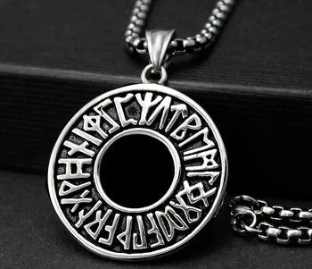 

Runes Runic Circle Norse Pagan Viking Stainless Steel Pendant Necklace Chain