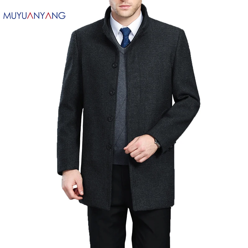 Mu Yuan Yang, Мужское пальто, осень и зима, повседневные мужские шерстяные куртки, пальто с воротником-стойкой, шерсть и смесь, теплое зимнее пальто