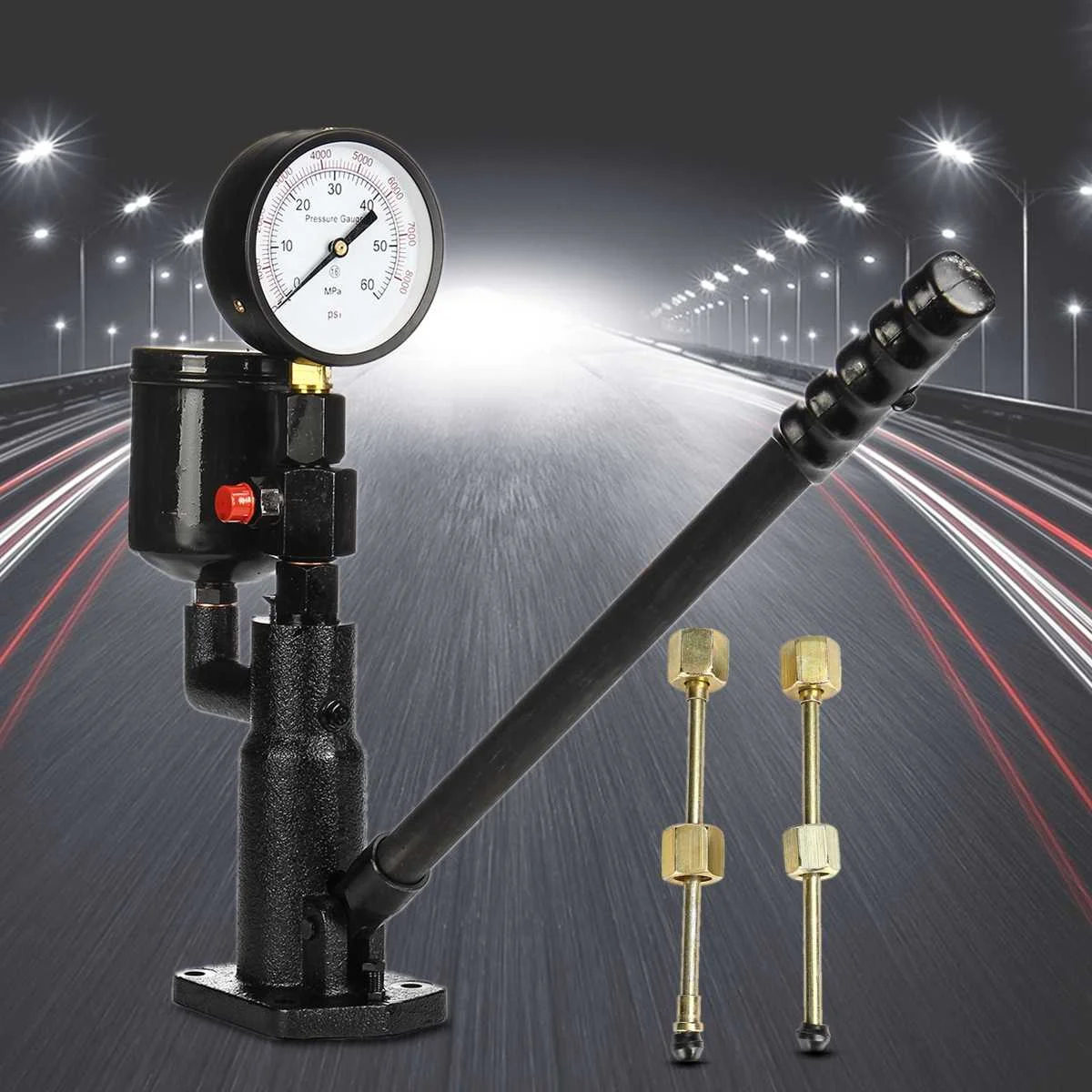 

1L Pop Diesel/Injector Nozzle Pressure Tester Dual Scale Read Gauge Bar/PSI 0-60Mpa Steel Black High Pressure Pipe Diagnostic
