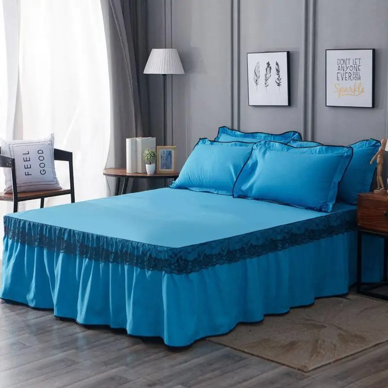 Хлопковое модное цветочное покрывало, кружевная уплотненная кровать, юбка, размер King queen, мягкая удобная двухслойная простыня - Цвет: Blue 2