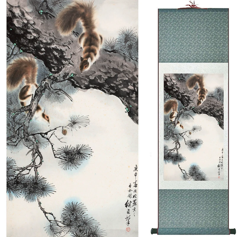 リス絵画の伝統的な中国のアートの絵画シルクスクロールパンダアート絵のリス写真 406 絵画 書道 Aliexpress