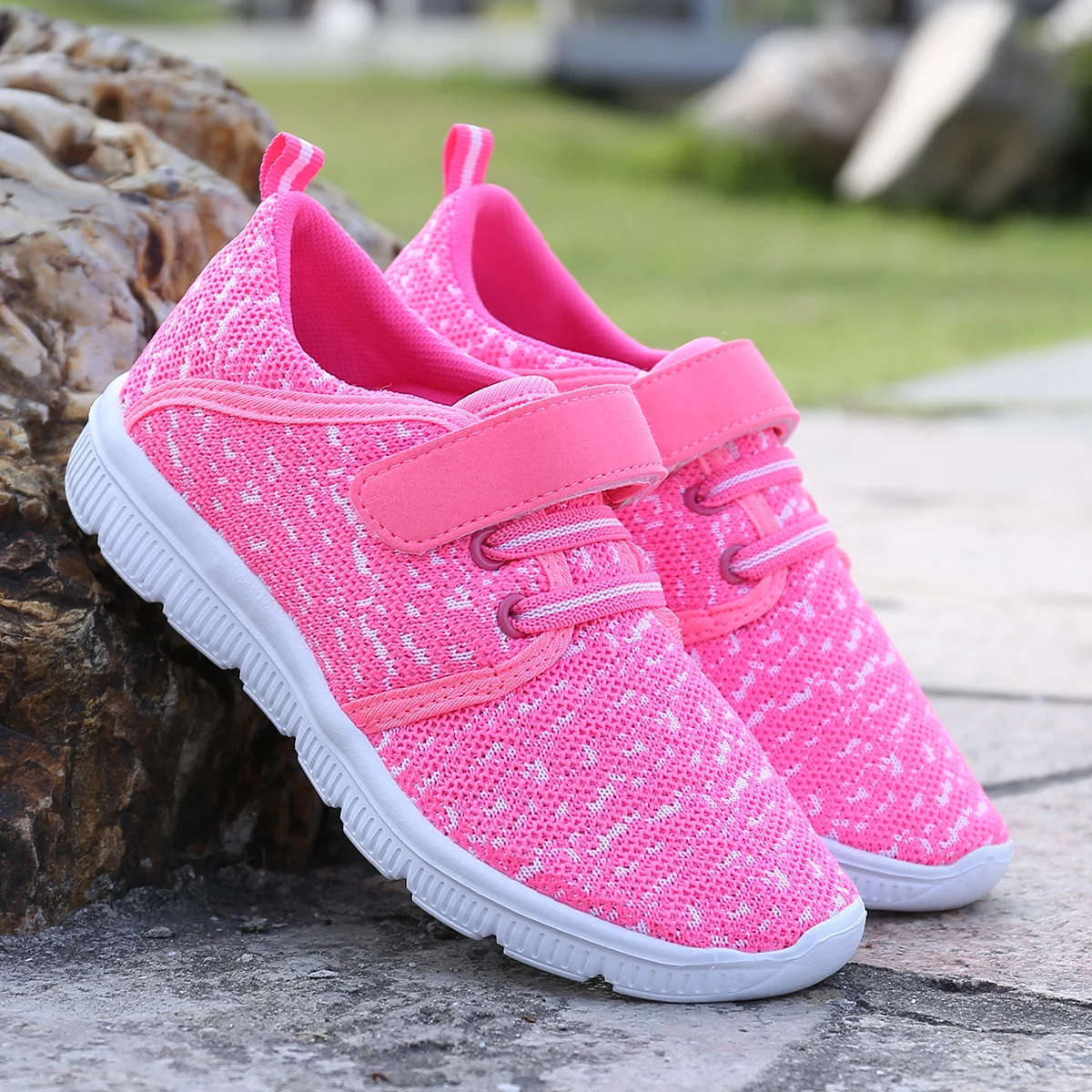 Homass/Новинка; брендовая спортивная обувь для бега из сетчатого материала; летняя Уличная обувь без застежки для мальчиков; спортивные ботинки для девушек на плоской подошве; Zapatillas - Цвет: pink