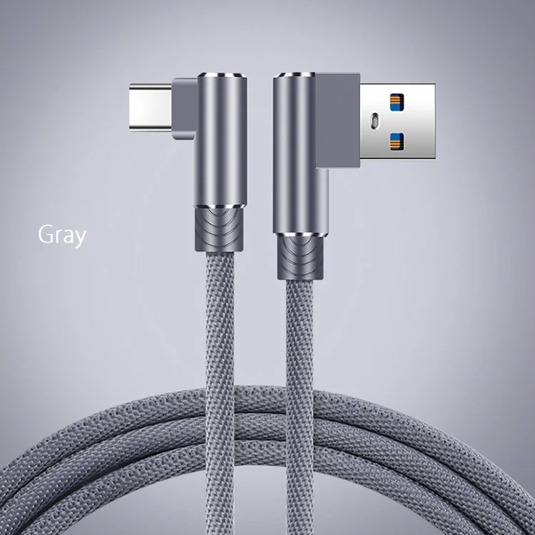 90 градусов usb type C зарядный кабель 3 м 2 м 1 м Быстрая зарядка QC 3,0 USB-C быстрая линия передачи данных для sony Xperia XZ3 XZ2 XA1 Plus USBC шнур - Цвет: Gray