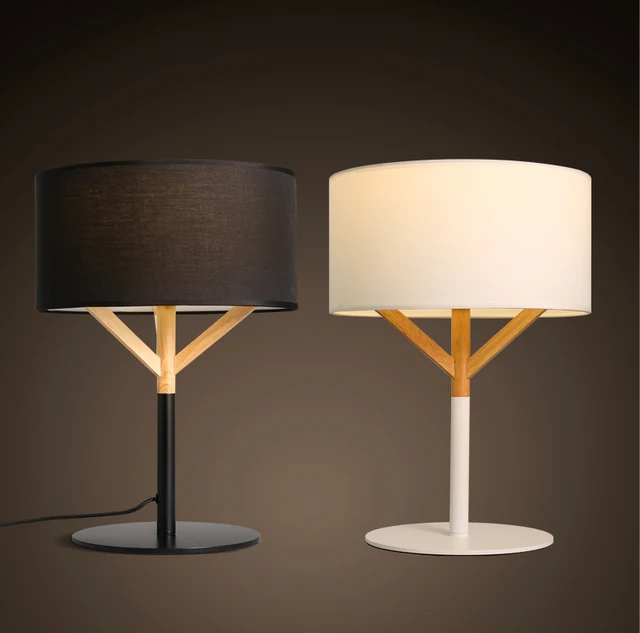 lampe de chevet en bois d'art de tissu de mode nordique lampe de