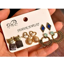 Новинка, Модные женские ювелирные изделия,, серьга-гвоздик сердечко для девочек, Черное золото, красивая машинка, 6 пар сережек/комплект, подарок