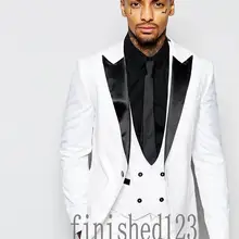 Белые смокинги для жениха на одной пуговице, на заказ, с черным отворотом, для жениха, лучшие мужские свадебные костюмы на выпускной, 3 предмета, Блейзер, masculino