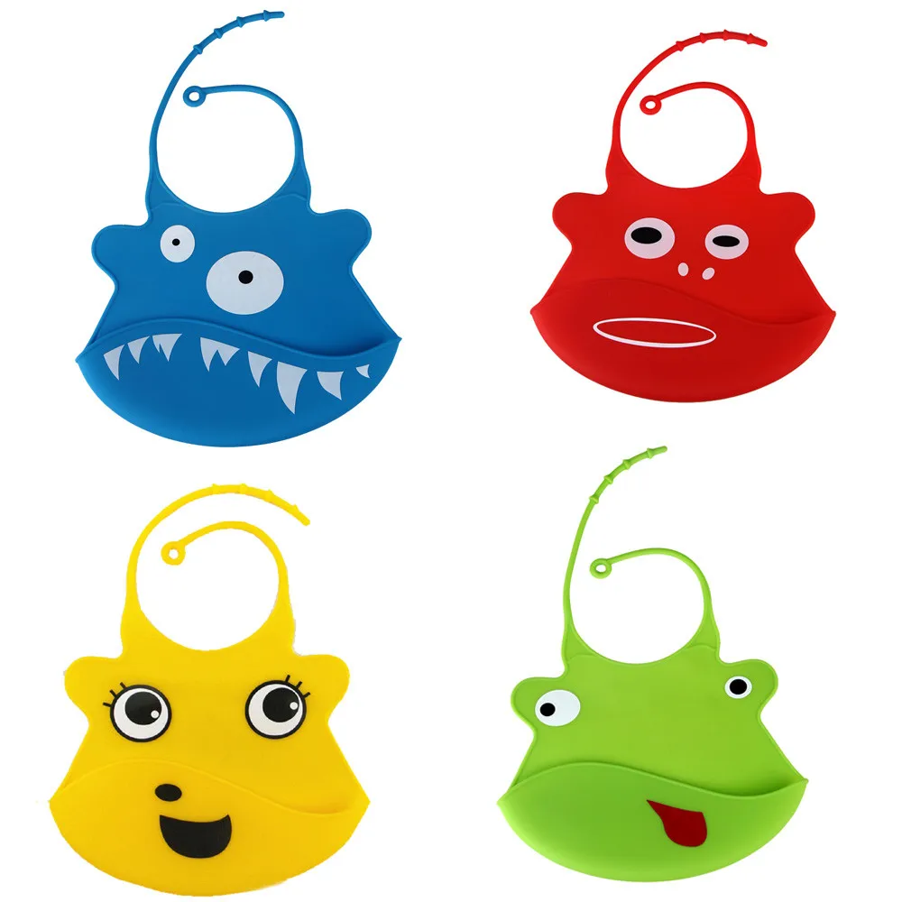 

4 Color Available Cartoon Baby Skin Aprons Eat Solid Convenient Silicone Waterproofing Aprons Bib For 1-3 Ages Kids