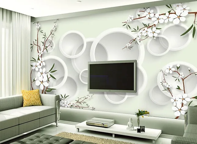 カスタム3d壁紙。エレガントな新鮮な花壁画のリビングルームの 