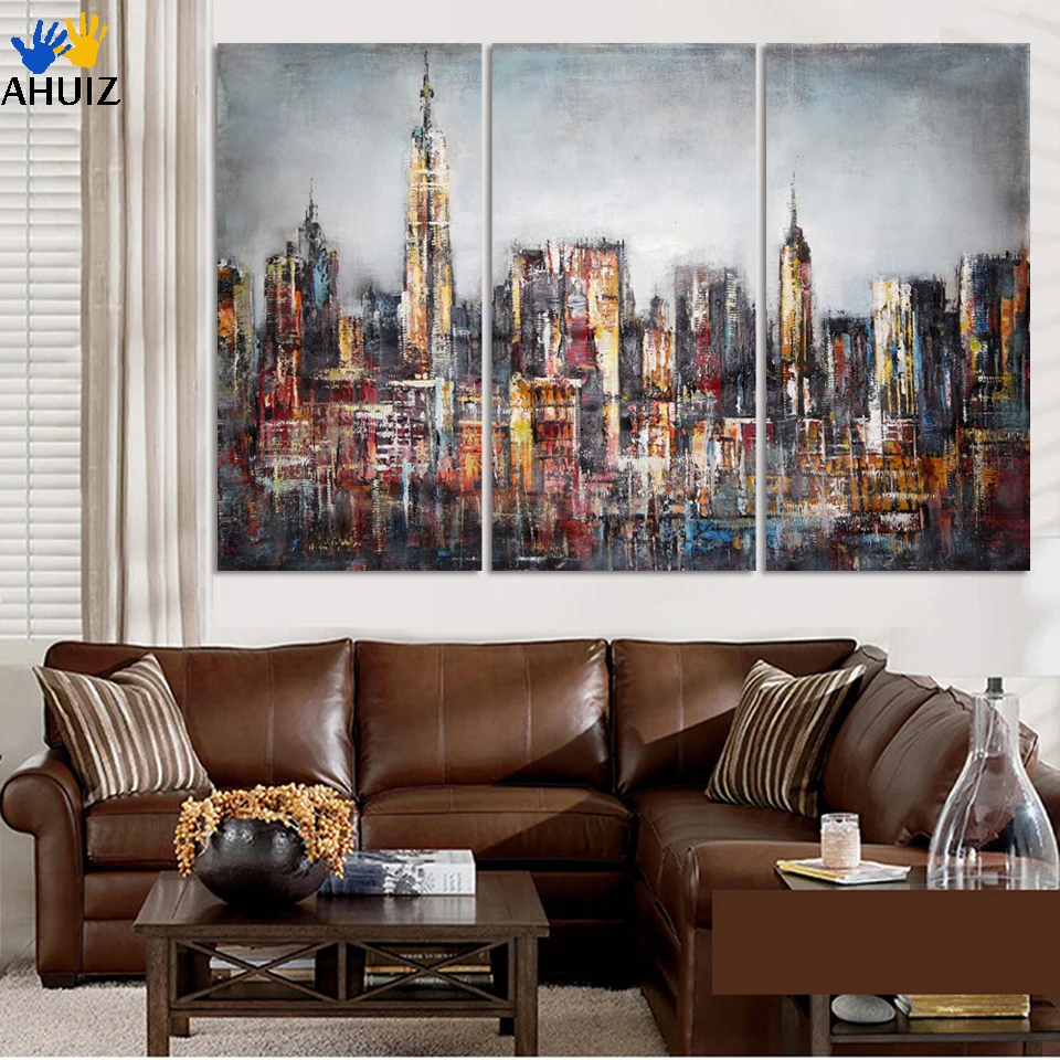 Modern Style Abstract Painting Canvas Retro City Landscape Oil Pictures Decorative Painting Wall Art No Frame 3 Piece F283