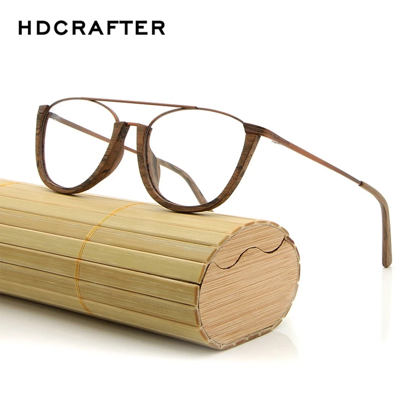 Hdcrafter Vintage Rimless Wooden Eyeglasses Frames With Clear Lens Wood Optical Clear Glasses