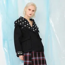 Модные заклепки ушко Женская куртка пальто с лацканами длинным рукавом Большие размеры куртки для женщин демисезонный модная уличная