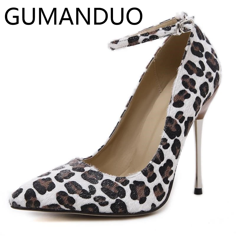 2017New Sexy Leopard Pointed Toe High Heel Metal Heels