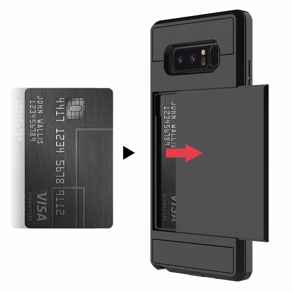 Slide Card Slot Holder Phone Case For Samsung Galaxy S8 S9