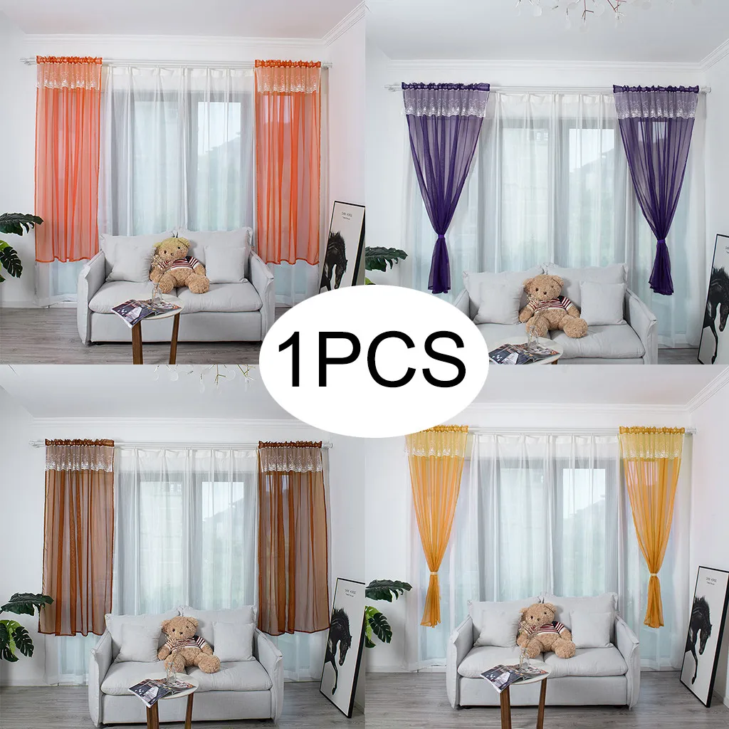 

1 Panel Fabric Modern Leaves Sheer Curtain Tulle Window Treatment Voile Drape Valance curtains for living room Decoration