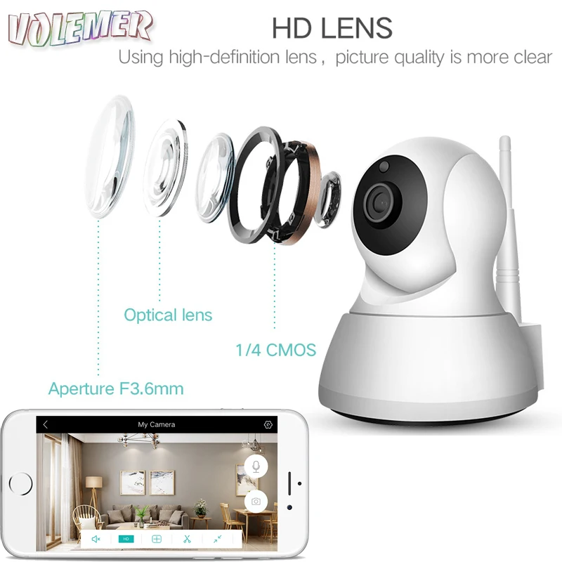 

Volemer Ip Camera Hd 720P Wi-Fi Home Security Video Monitor Two Way Audio Infrared Night Vision Mobile Monitoring Baby Monitor