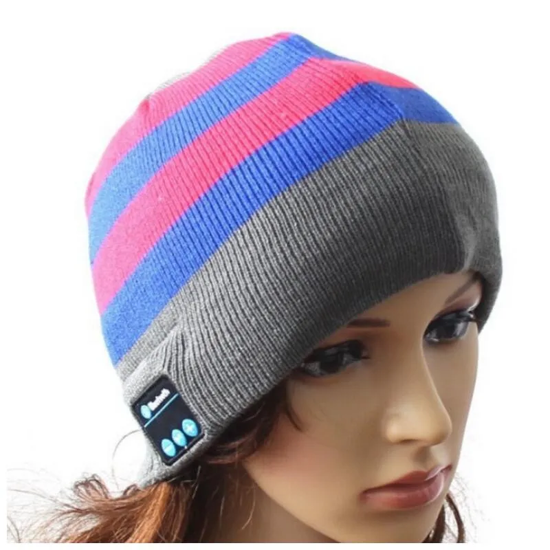 10 шт.! Bluetooth V4.2 Beanie вязаная зимняя шапка для наушников Hands-free Mp3 Спикер микрофон волшебная музыка умная шапка для мальчиков и девочек, мужчин и женщин - Цвет: Grey Blue Striped