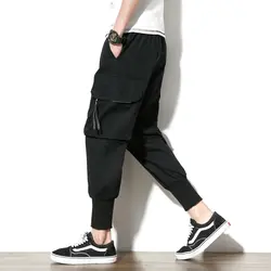 2018 новые весенние карман на молнии связаны ноги Для мужчин хлопок Повседневное Штаны брюки Active эластичные шаровары Хип-хоп бегунов пот