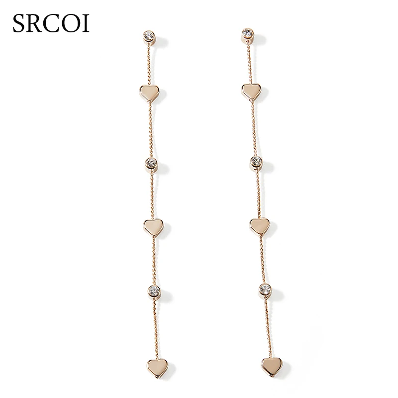 

SRCOI Elegant Metal Heart Chain Earrings Long Tassel Line Crystal Drop Earrings Pendant For Women Party Simple Love Accessories