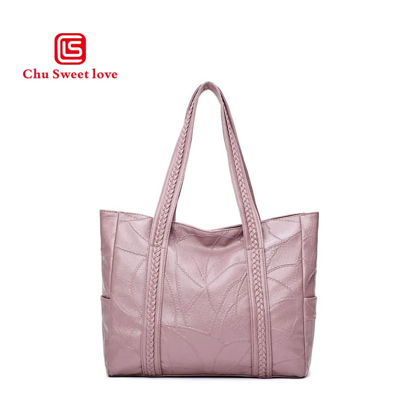

PU new girls shoulder bag sheepskin wild stitching knit decorative bag large-capacity bags 2018 introduced the trend of models