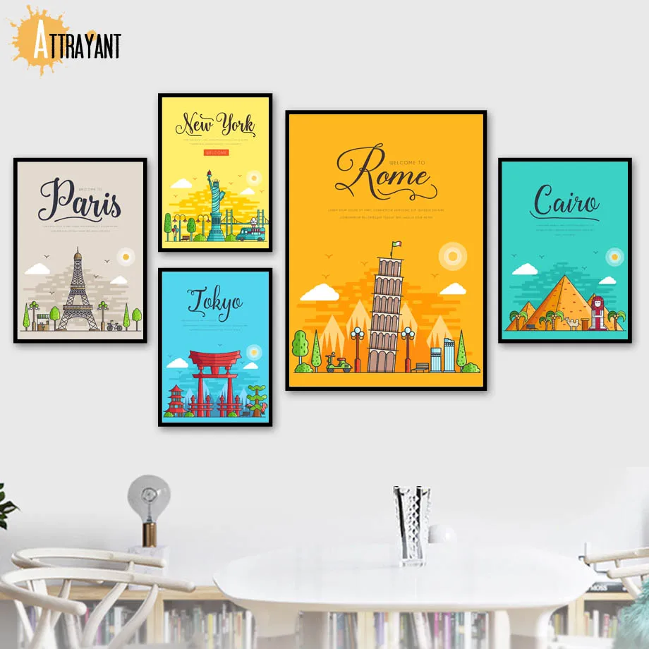 Paris London New York Rome Cairo Wall Art Canvas Painting Nordic