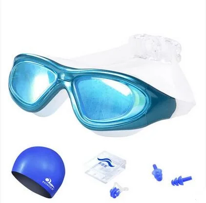 Различные Цвета унисекс набор для купания очки для плавания Плавание Кепки в нос псевдо беруши для взрослые мужчины женщины - Цвет: Sky Blue