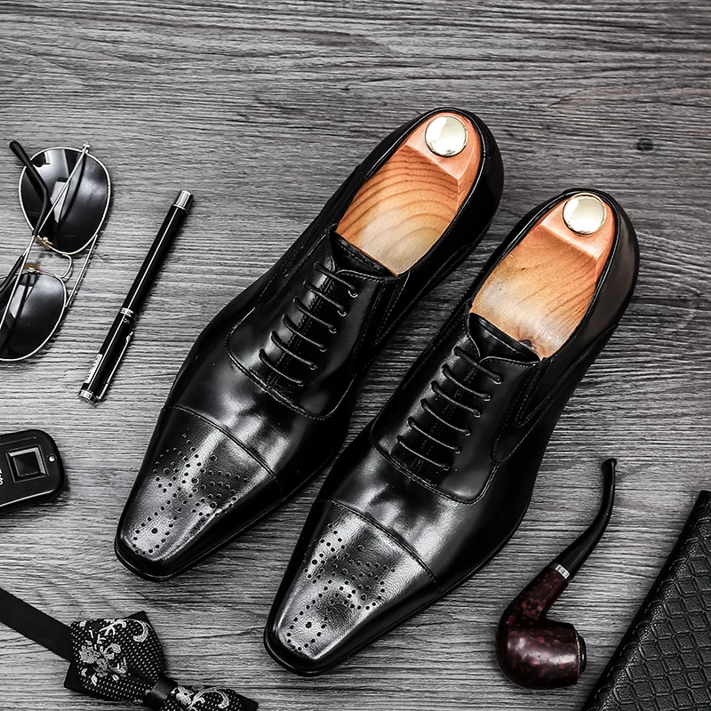 Мужские оксфорды из натуральной кожи на шнуровке; цвет коричневый, черный; классические модные деловые Свадебные Мужские модельные туфли; GRIMENTIN