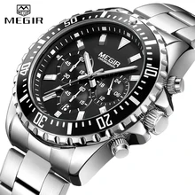 MEGIR zegarek luksusowe biznes kwarcowy męskie zegarki Sport wojskowy zegarek mężczyźni pełna stal Chronograph wodoodporny relogio masculino