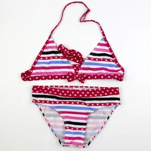 Цветные полосатые купальные костюмы для девочек, комплект бикини для девочек из 2 предметов, купальный костюм Biquini, танкини для девочек, детская одежда для плавания, детский купальный костюм