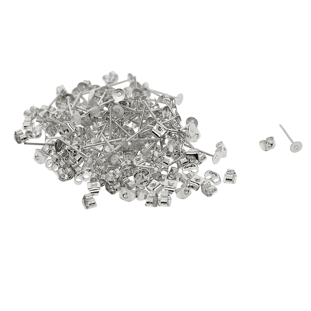20pcs 4mm Iron Earrings Blank Round Flar Pad Earring Posts and Backs Findings DIY Earring Supplies
