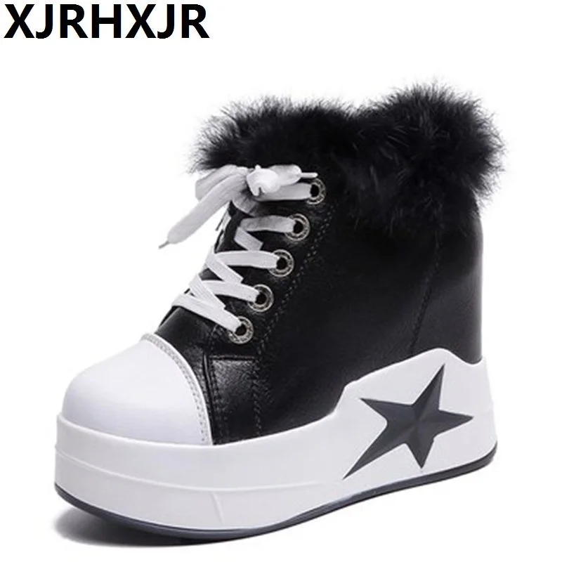 

XJRHXJR Fashion Sexy Ankle Fur for Women High Heels 10CM Winter Waterproof Platform Shoes Faux Fur High Top Warm Ladies Shoes