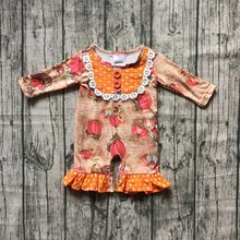 На День Благодарения Новое поступление Симпатичные для маленьких девочек малышей orange Сумочка в виде тыквы младенческой ползунки-пачка хлопковый комбинезон Длинные рукава оборками