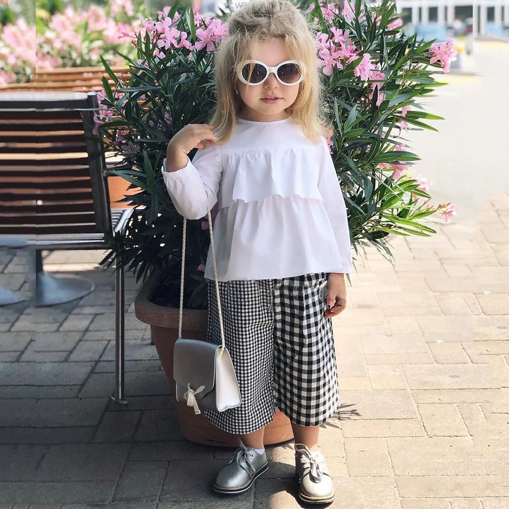 Fashion Kids Toddler Baby Girls Dots Crop Top T-shirt Long Pants Outfits Clothes