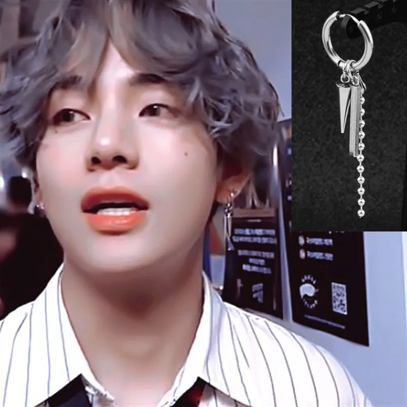 Корейская звезда поп серьги в форме ДНК Длинные мужские Bangtan Boys V со стразами с