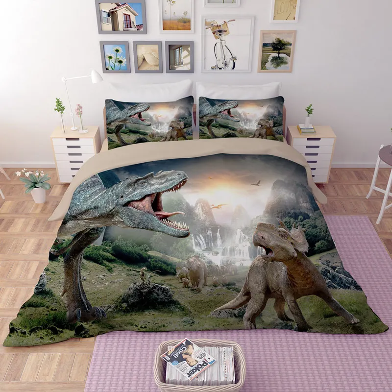 Home Textile Boy 3d Dinosaur Bedding Set 4pcs Bed Linens Single