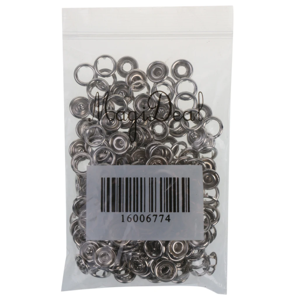 50 Sets Metal Press Snaps Fasteners Button Open Ring Rivet for Leather Clothes Baby Bibs Clips Craft Silver