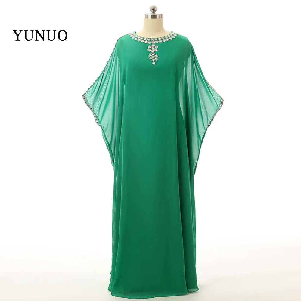 Real Sample dubai kaftan green chiffon long sleeve prom party gown