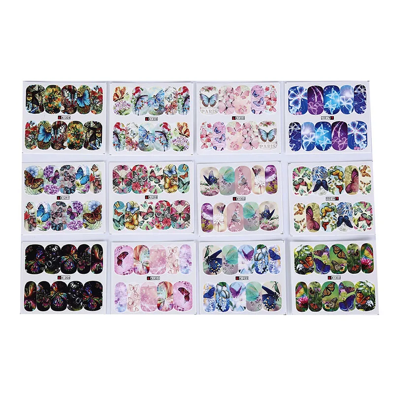 12 шт/лист Бабочка Наклейка с цветком для ногтей плоской задней стороной