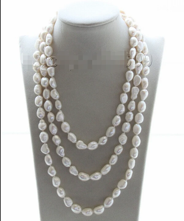 

Genuine 62" 14mm baroque white freshwater pearls necklace e2276