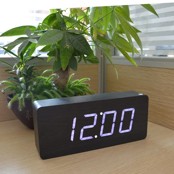 FiBiSonic новые цифровые будильники современный календарь термометр деревянные большие цифры светодиодный настольные часы - Цвет: Black white