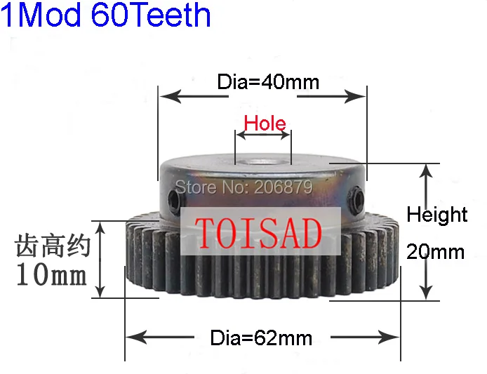 Прямозубая Шестерня 60 T 60 зубьев мод 1 м = 1 Диаметр 6, 8, 10, 12 мм Прямые зубчатые зубцы положительный шестерни 45# сталь ЧПУ, зубчатая рейка передачи RC