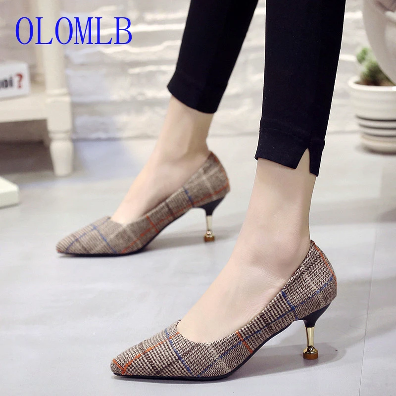 

OLOMLB 2019 Latest Fashion Women High Heels Luxury Brand Exclusive zapatos de mujer Leather Pointed Toe Pumps Dress Shoes
